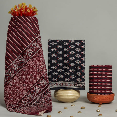 Designer Hand Block Print Cotton Suit Set with Mulmul Dupatta (PRMUL72)